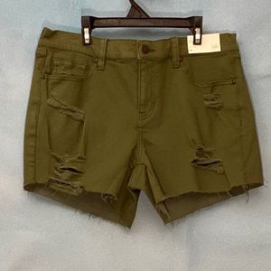 Distressed Military Green Shorts